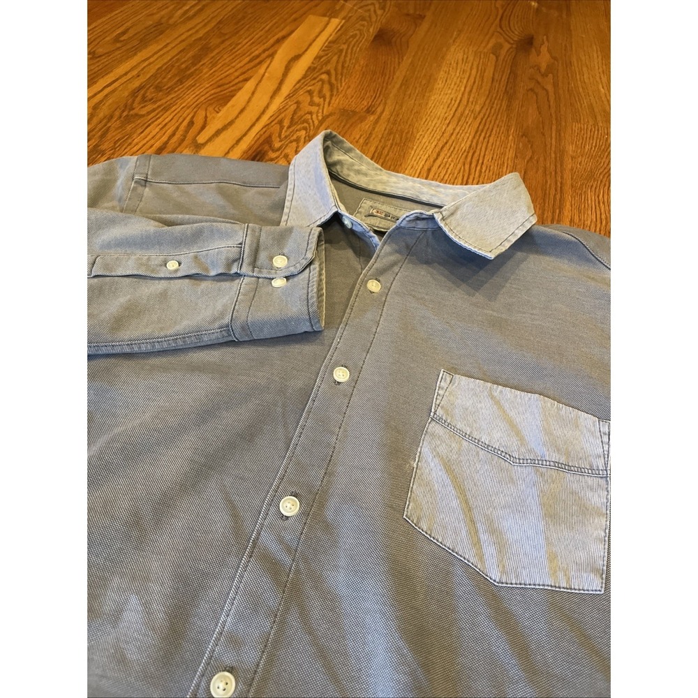 32 Bar Blues Men's Woven Long Sleeve Button Up Shirt Blue Size XL Cotton Blend